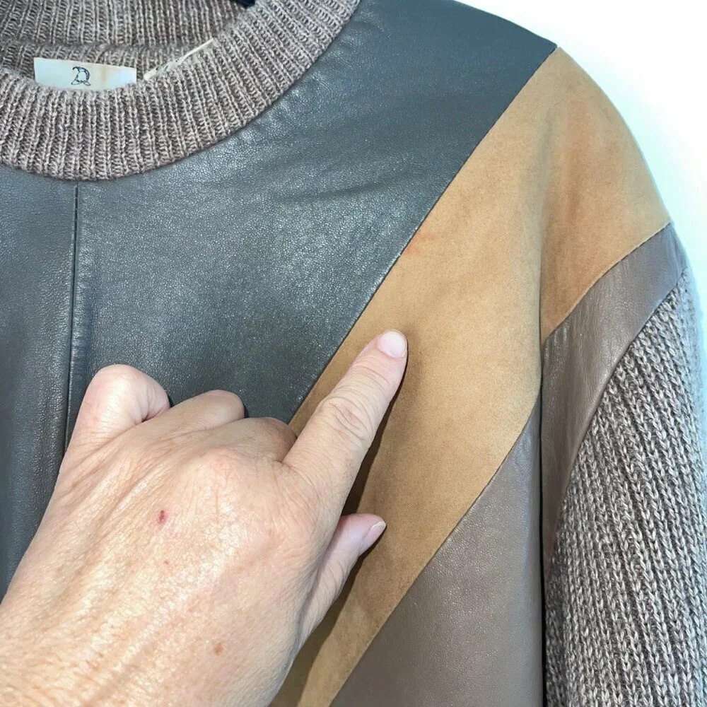 Neiman Marcus Vintage Mens Sweater Size Large Brown Leather Front Knit